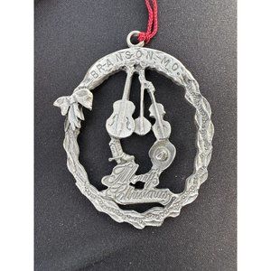 Vintage Pewter Christmas Ornament Branson Missouri Guitar Cowboy  Wreath Bow